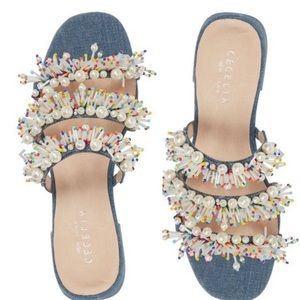 Women’s Denim Pearl Embellished Sandals